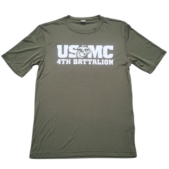 Marine Corps 4th Battalion (Dry Fit) Large Front and Back Logo Tee (Green) - Picture 1 of 3